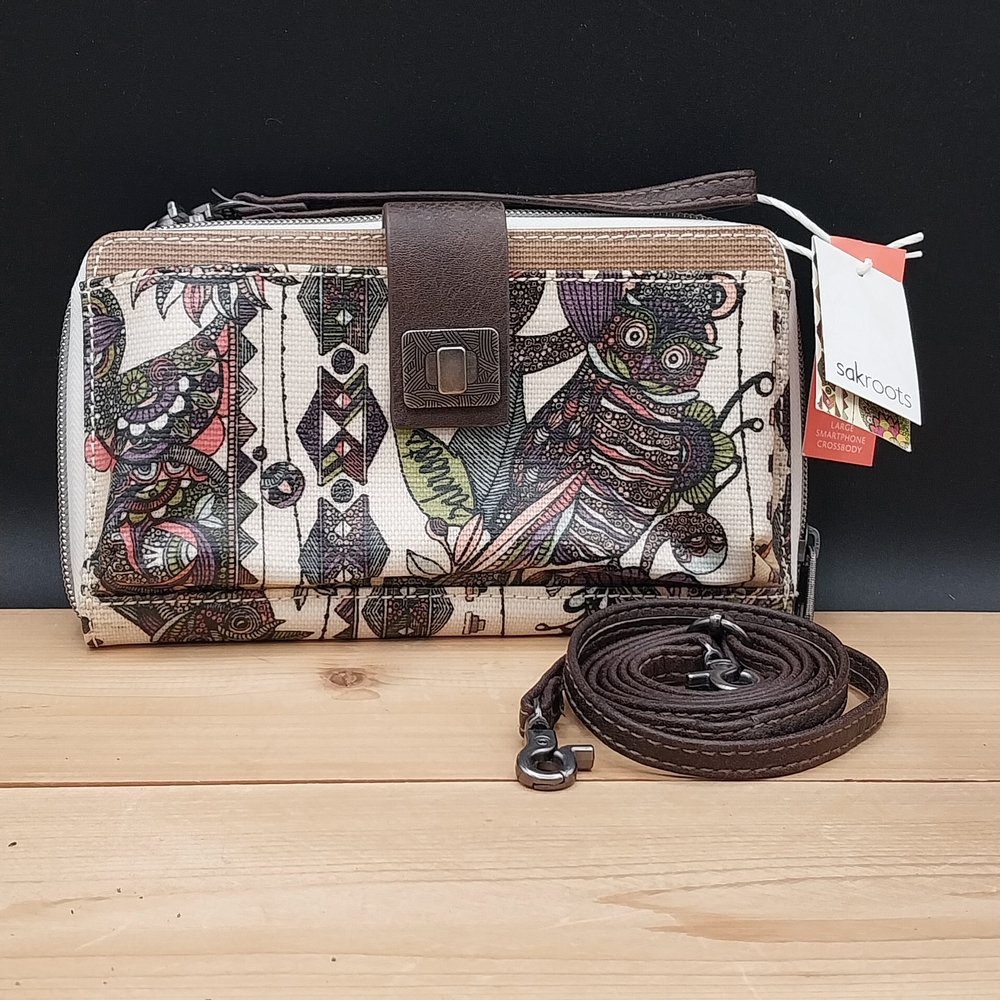 Sakroots Large Smartphone Crossbody in Natural Owl